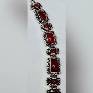 Brighton Red Leather and Silver Ornate Bracelet